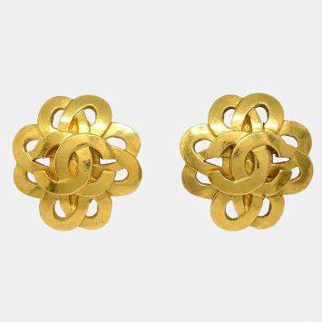 Pre Owned Chanel Flower Earrings Clip-On Gold