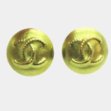 Pre Owned Chanel Button Earrings Clip-On Gold