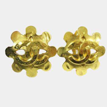 Pre Owned Chanel Button Earrings Clip-On Gold