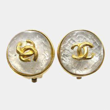 Pre Owned Chanel Button Earrings Clip-On Gold