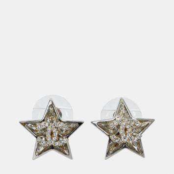 Pre Owned Chanel 2023 Silver Toned Star CC Stud Earrings