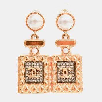 مملوكة مسبقًا Chanel 2020 Gold Toned Perfume Bottle Drop Earrings