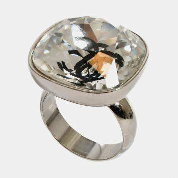 Pre Owned Chanel 2017 Silver Toned CC Crystal Cocktail Ring