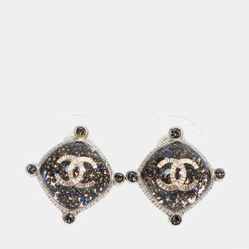 Pre Owned Chanel CC Logo Silver and Turquoise Earrings