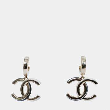 Pre Owned Chanel Gold Toned Black/White CC Drop Earrings