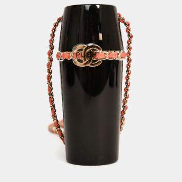 Pre Owned Chanel Black Lucite Leather Pink Chain Trim Lipstick Case Necklace