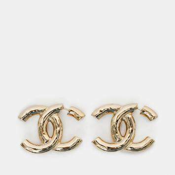 Pre Owned Chanel 2022 Champagne Gold Toned Maxi CC Earrings