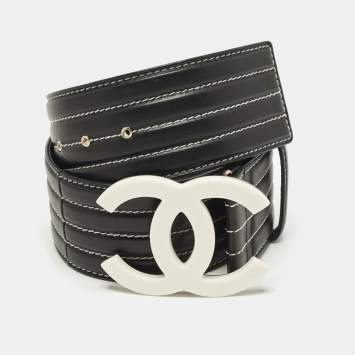 Pre Owned Chanel CC 75 CM Waist Belt Black Quilted Leather 