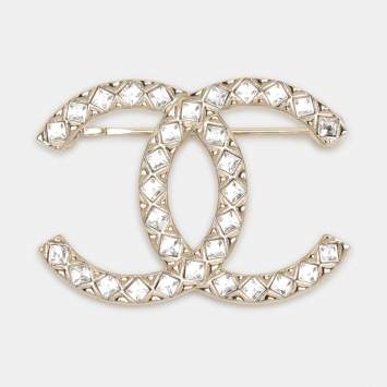 Pre Owned Chanel CC Crystal Gold Tone Brooch
