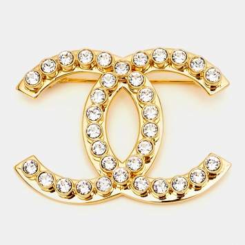 Pre Owned Chanel CC Crystals Gold Tone Brooch