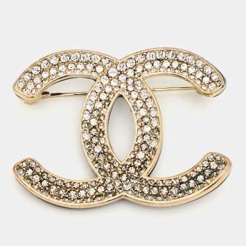 Pre Owned Chanel  CC Crystals Enamel Gold Tone Brooch