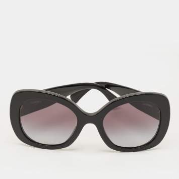 Pre Owned Chanel Black Gradient 71414 Crystal Logo Oversized Sunglasses