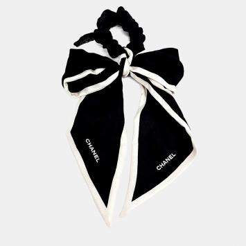 Pre Owned Chanel Black, White Silk Twilly and Hairband