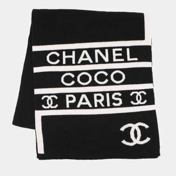 Pre Owned Chanel Cc Logo Large Scarf Black/White/Pink  