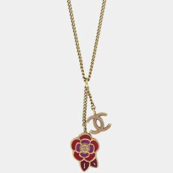 Pre Owned Chanel CC Chain Necklace Gold Camellia