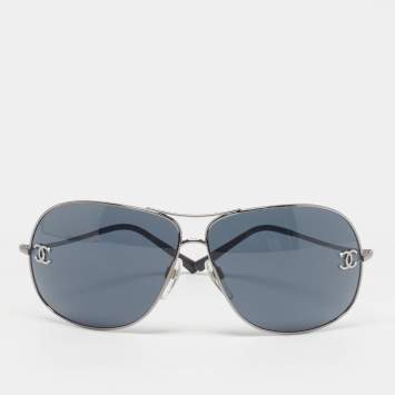 Pre Owned Chanel Black/Silver CC 4132 Aviator Sunglasses