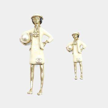 Pre Owned Chanel Gold Tone, Enamel Coco Madame Brooch