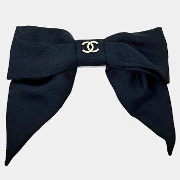 Pre Owned Chanel Ribbon Navy Blue Hairpin