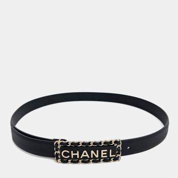 Pre Owned Chanel Black Leather Belt