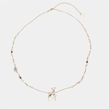 مملوكة مسبقًا Chanel Cc Logo Bambi Motif Long Necklace Gold Plated Rhinestone Faux Pearl