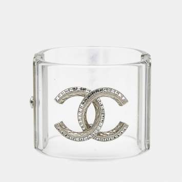 Pre Owned Chanel CC Crystals Resin Silver Tone Bracelet