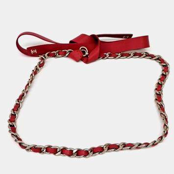 Pre Owned Chanel Red Leather Chain Belt SHW