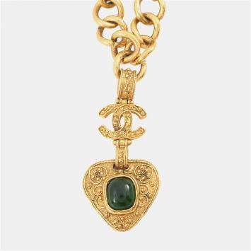 Pre Owned Chanel Gripoa Cc Logo Necklace Metal Color Stone