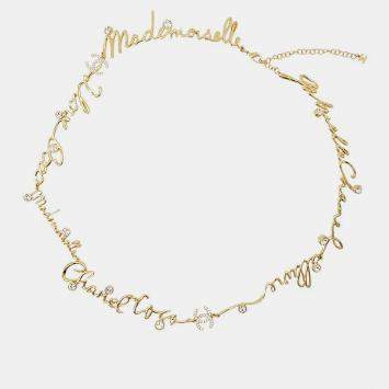 Pre Owned Chanel I Love Coco Long Necklace Gold/Transparent Metal Rhinestone