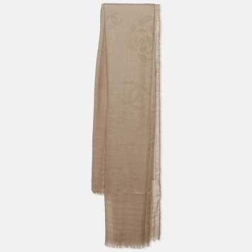 مملوكة مسبقًا Chanel Beige Floral Logo Cashmere and Silk Blend Stole