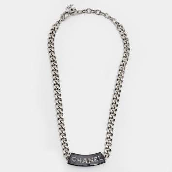 Pre Owned Chanel CC Resin Crystals Gold Tone Necklace