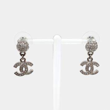 Pre Owned Chanel Silver Tone Ball Drop Earrings