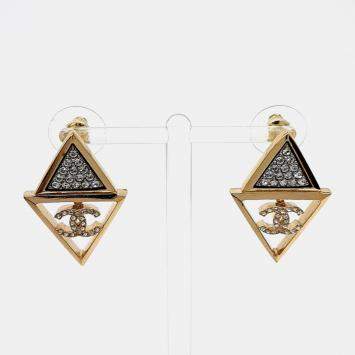 Pre Owned Chanel Crystals Gold Tone Earrings