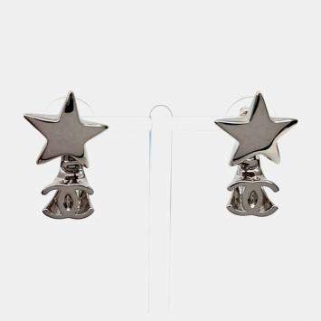 Pre Owned Chanel CC Star Silver Tone Earrings