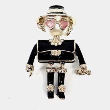 Pre Owned Chanel Black/Silver Resin Crystal Brooch