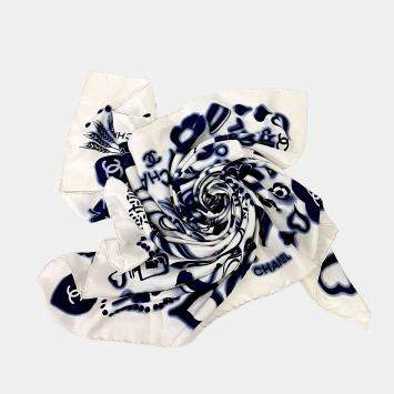 Pre Owned Chanel logo silk scarf