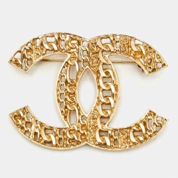 Pre Owned Chanel CC Gold Tone Brooch