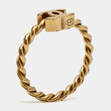 Pre Owned Chanel CC Twisted Rope Gold Tone Ring Size 54