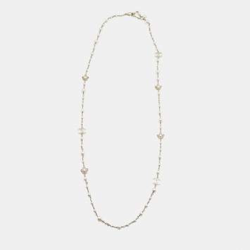 مملوكة مسبقًا Chanel CC Faux Pearl Gold Tone Chain Link Long Necklace