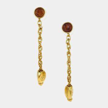 Pre Owned Chanel Vintage 99A Gripoix Gold Plated Resin Women's Drop Earrings
