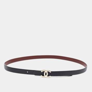 Pre Owned Chanel CC 85 CM Slim Buckle Belt Black/Burgundy Leather