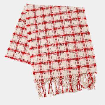Pre Owned Chanel CC  Tweed Stole Red/White AAC177 Wool Nylon Cotton