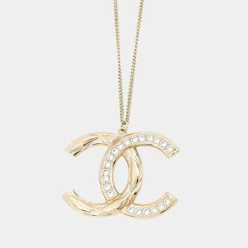 Pre Owned Chanel CC Logo Necklace GoldAB1456 Metal Rhinestone