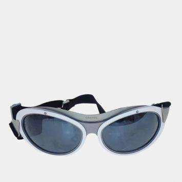 Pre Owned Chanel Sport Line White Grey Acrylic Canvas Sunglasses