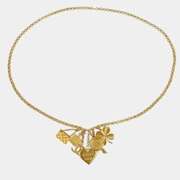 Pre Owned Chanel 1996 Spring Collection 96P Gold -Plated Metal Icon Charm Belt Necklace