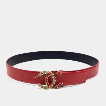 Pre Owned Chanel Logo Leather Belt