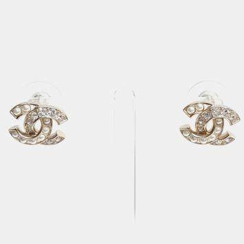 Pre Owned Chanel CC Gold Crystal Earrings