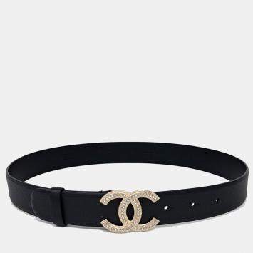 Pre Owned Chanel CC Black Leather Belt