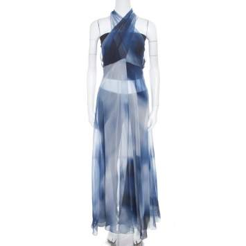 Pre Owned Chanel Blue Printed Silk Beach Cover Up M