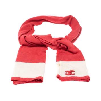 Pre Owned Chanel Coral Orange Wool and Silk Blend Stole