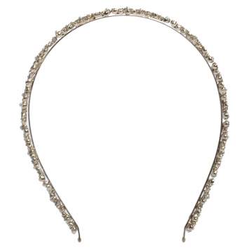 Pre Owned Chanel Crystal Faux Pearl Embellished Gold Tone Head Band
